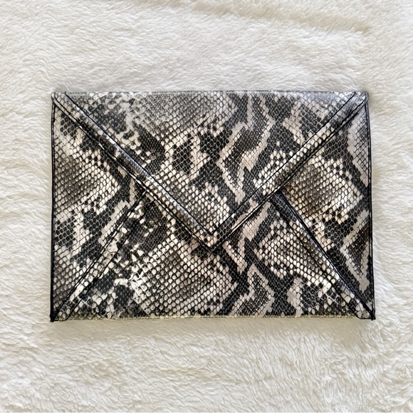 H&M Handbags - H&M Snakeskin Print Faux Leather Metallic Envelope Clutch Bag Gray Silver